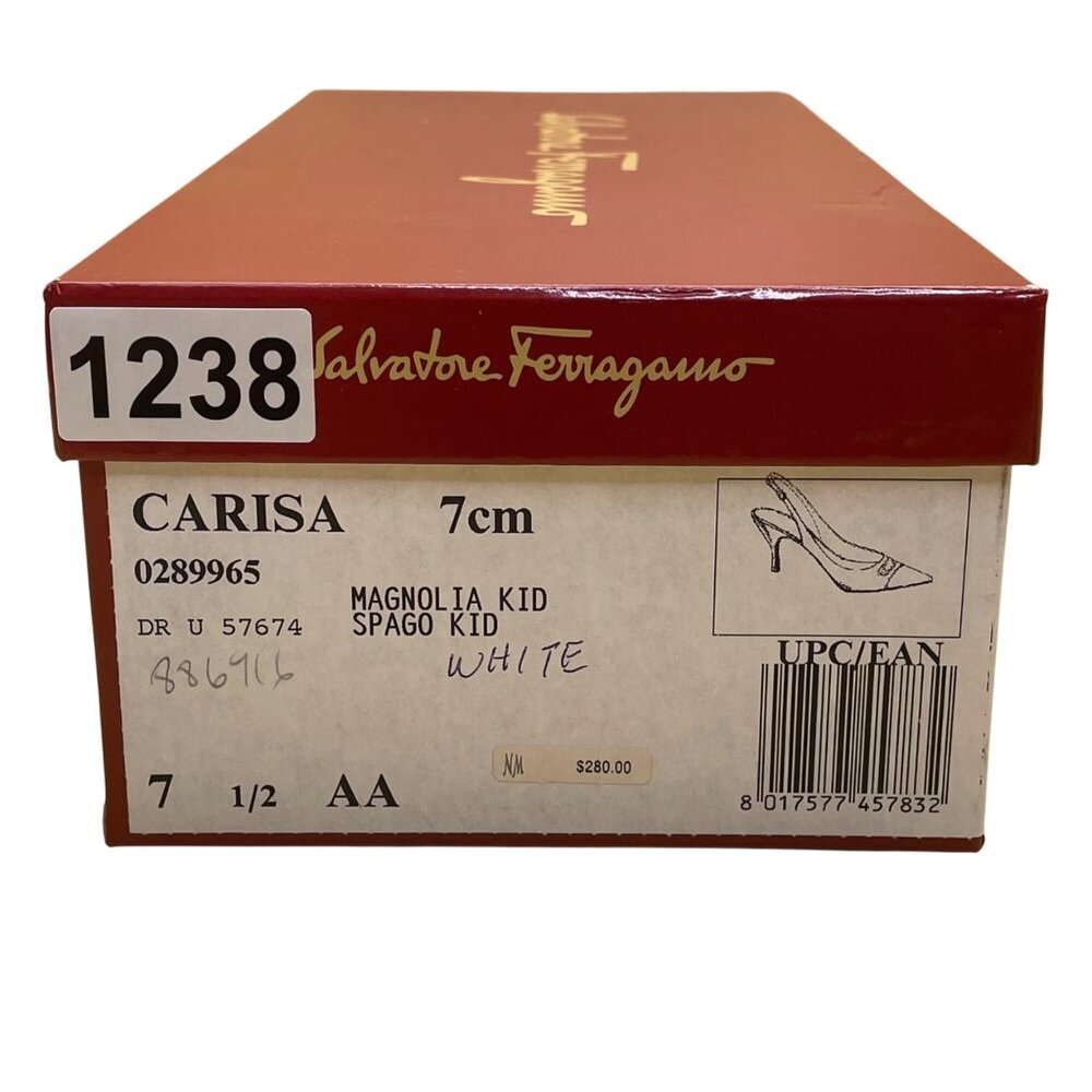 Salvatore Ferragamo Women’s White Leather Slingback Magnolia Carisa Heels 7.5 - Picture 10 of 11